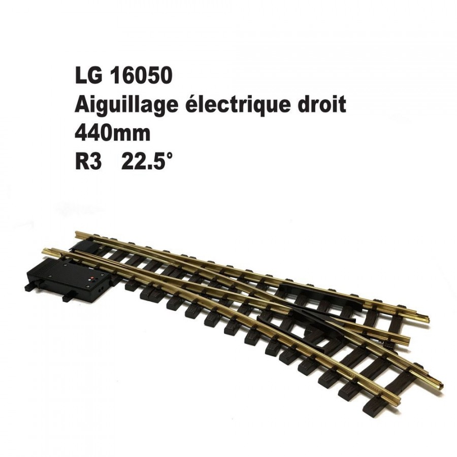 Aiguillage électrique droit 440mm R3 22.5 degrés-G-1/22.5-LGB 16050