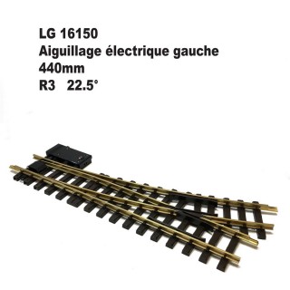 Aiguillage électrique gauche 440mm R3 22.5 degrés-G-1/22.5-LGB 16150