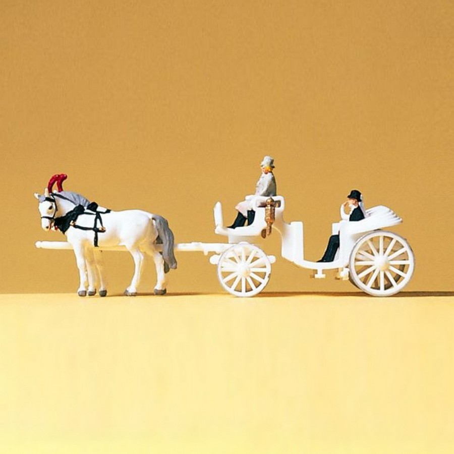 Charette de mariage avec chevaux et personnages-N-1/160-PREISER 79479