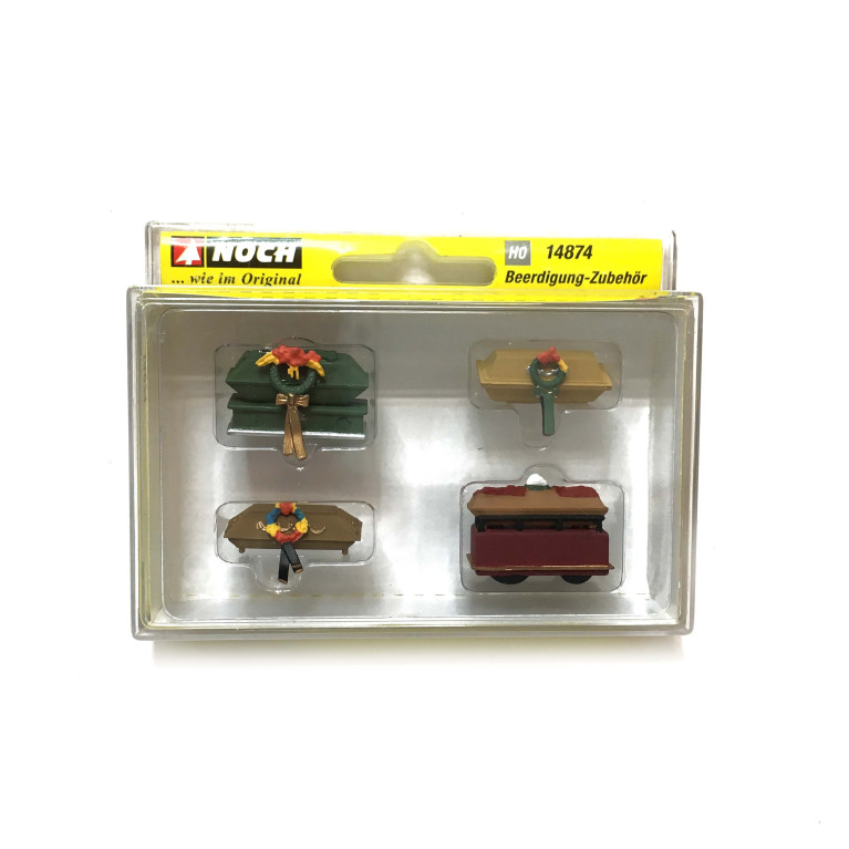 4 cercueils avec couronnes et supports-HO 1/87-NOCH 14874