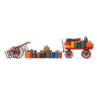 2 chariots à bagages + bagages-HO 1/87-PREISER 17705