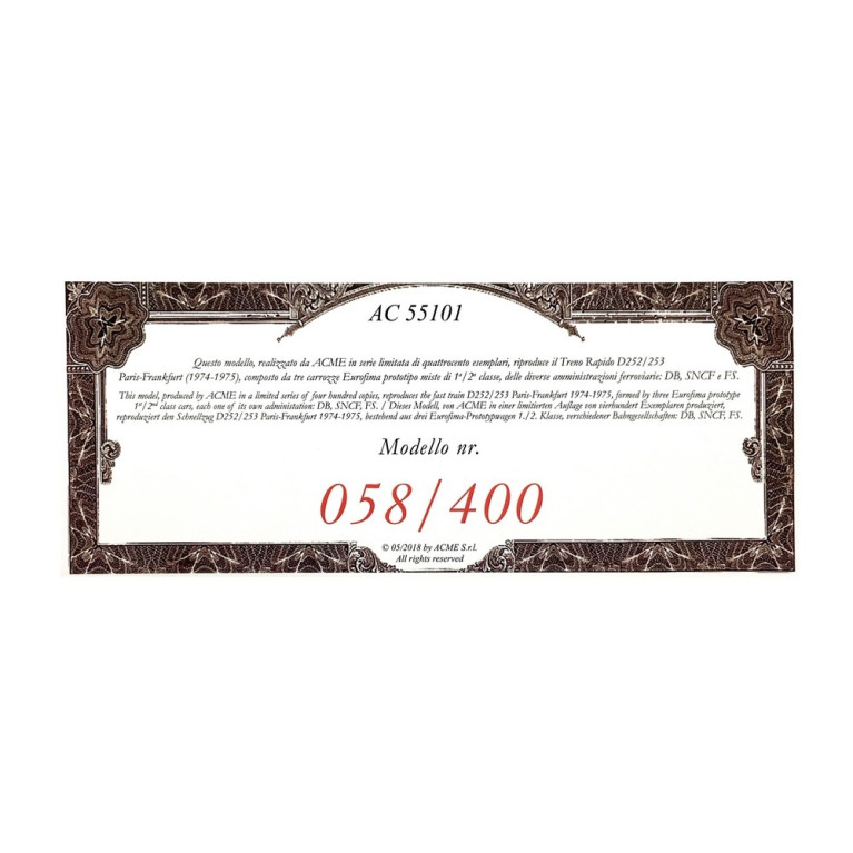 Coffret de 3 voitures Paris Francfort Milan ép IV-HO 1/87-ACME 55101