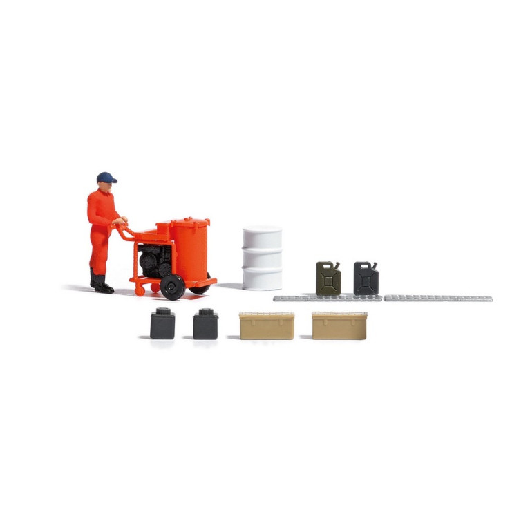 Machine de marquage avec ouvrier et accessoires-HO 1/87-BUSCH 7806