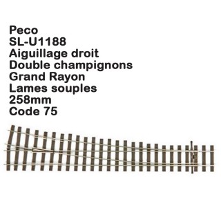Aiguillage droit Streamline 258mm code 75-HO 1/87-PECO SL-U1188