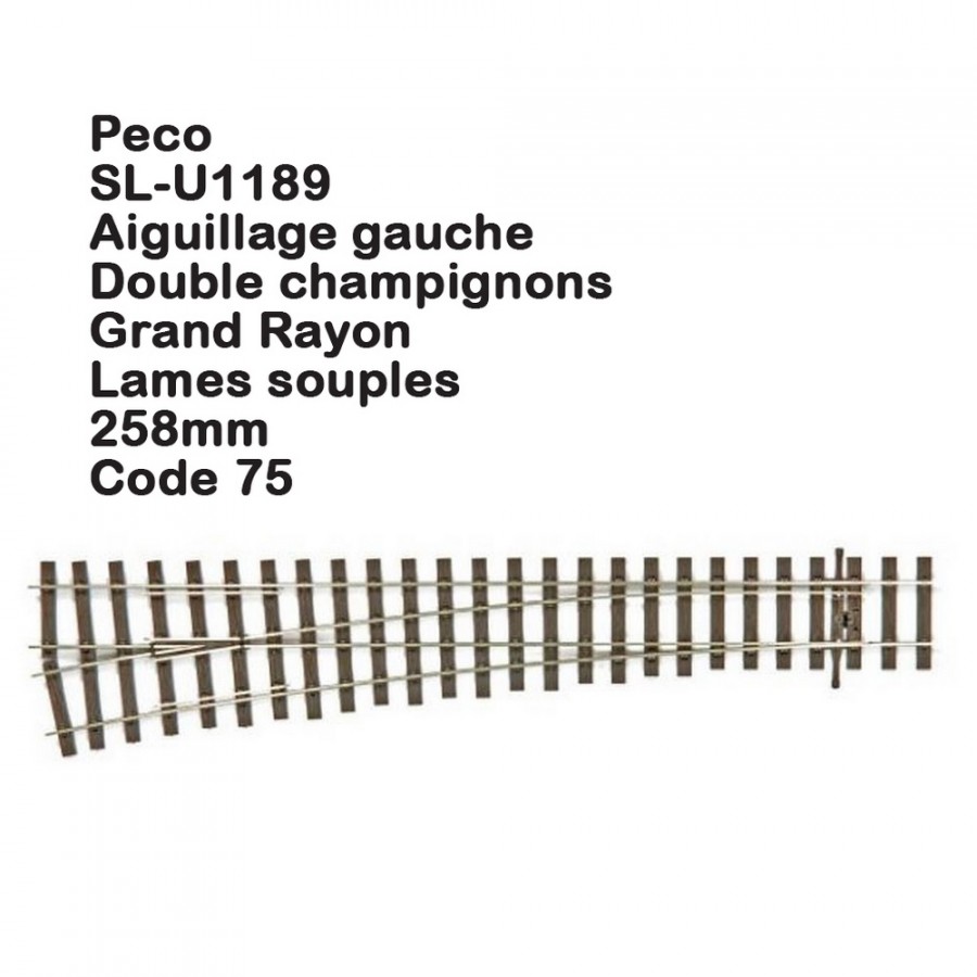 Aiguillage gauche Streamline 258mm code 75-HO 1/87-PECO SL-U1189