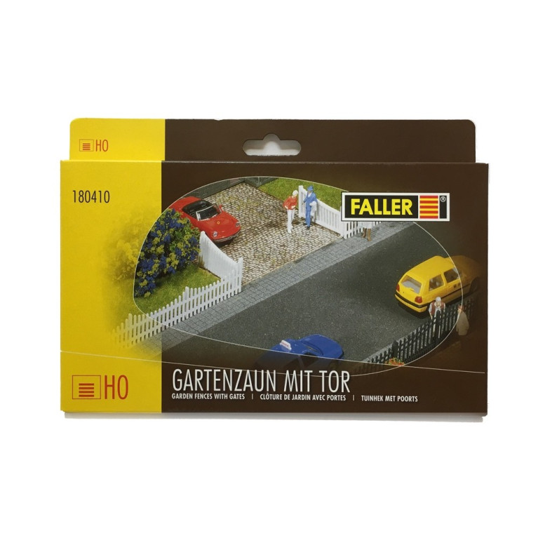 Clôture de jardin en lattes ajourées avec portail-HO 1/87-FALLER 180410