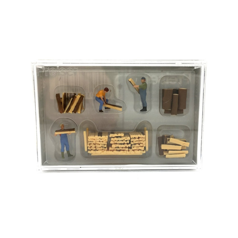 3 personnages chargeant du bois-HO 1/87-PREISER 10707