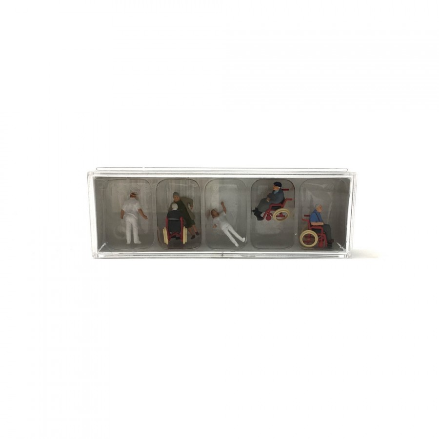 Personnages en fauteuils roulants + infirmiers-HO 1/87-PREISER 10479