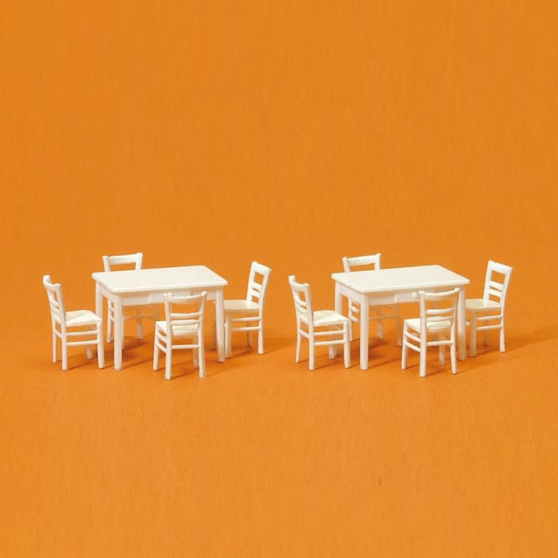 2 Tables et 8 Chaises Blanches-HO 1/87-PREISER 17217