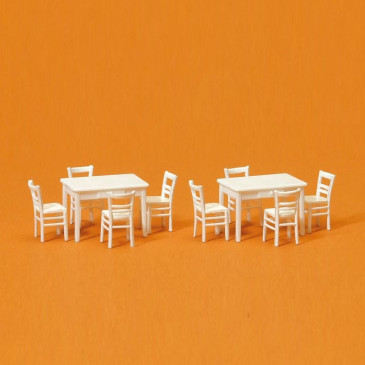 2 Tables et 8 Chaises Blanches-HO 1/87-PREISER 17217