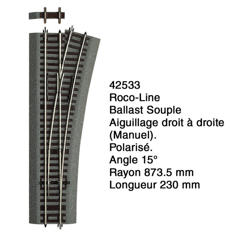 Aiguillage droit à droite Ballast Souple-HO 1/87-ROCO 42533