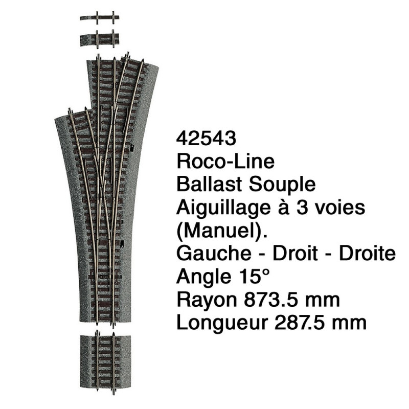 Aiguillage à 3 voies Ballast Souple-HO 1/87-ROCO 42543