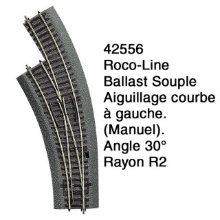 Aiguillage courbe à gauche R2 Ballast Souple-HO 1/87-ROCO 42556