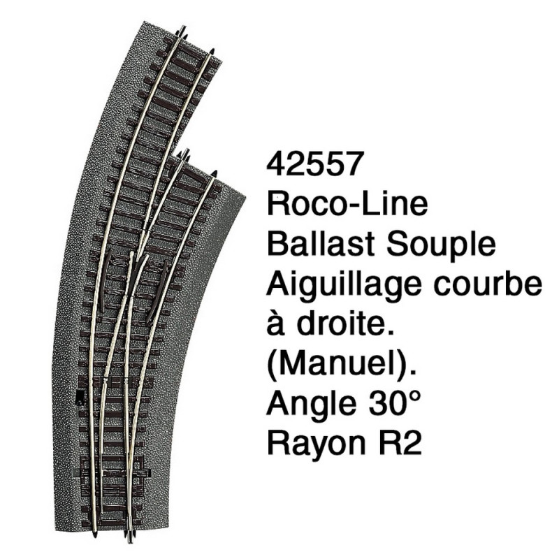 Aiguillage courbe à droite R2 Ballast Souple-HO 1/87-ROCO 42557