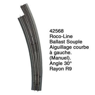 Aiguillage courbe à gauche R9 Ballast Souple-HO 1/87-ROCO 42568