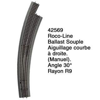Aiguillage courbe à droite R9 Ballast Souple-HO 1/87-ROCO 42569