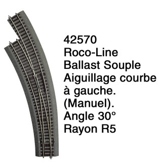 Aiguillage courbe à gauche R5 Ballast Souple-HO 1/87-ROCO 42570