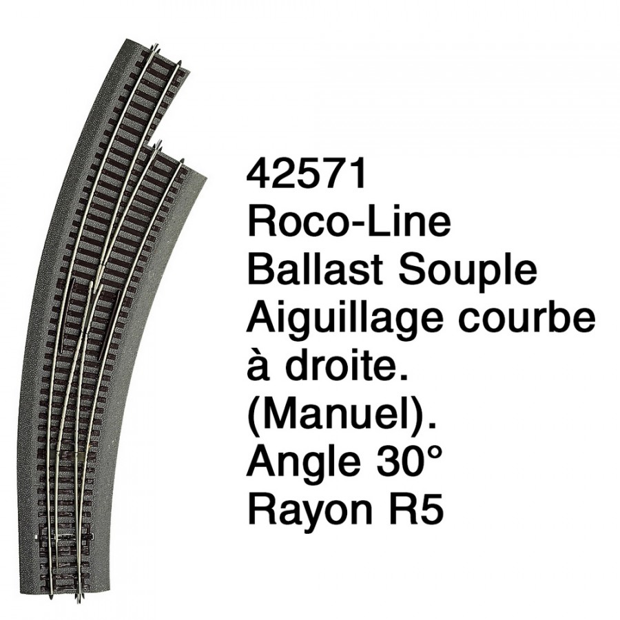 Aiguillage courbe à droite R5 Ballast Souple-HO 1/87-ROCO 42571