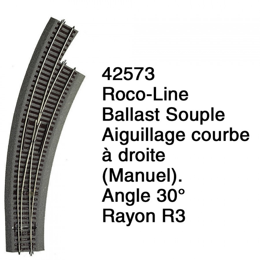 Aiguillage courbe à droite R3 Ballast Souple-HO 1/87-ROCO 42573