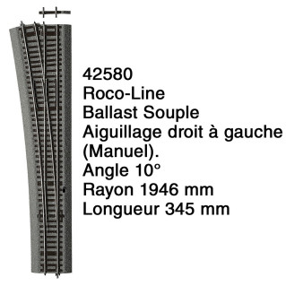 Aiguillage droit à gauche Ballast Souple-HO 1/87-ROCO 42580