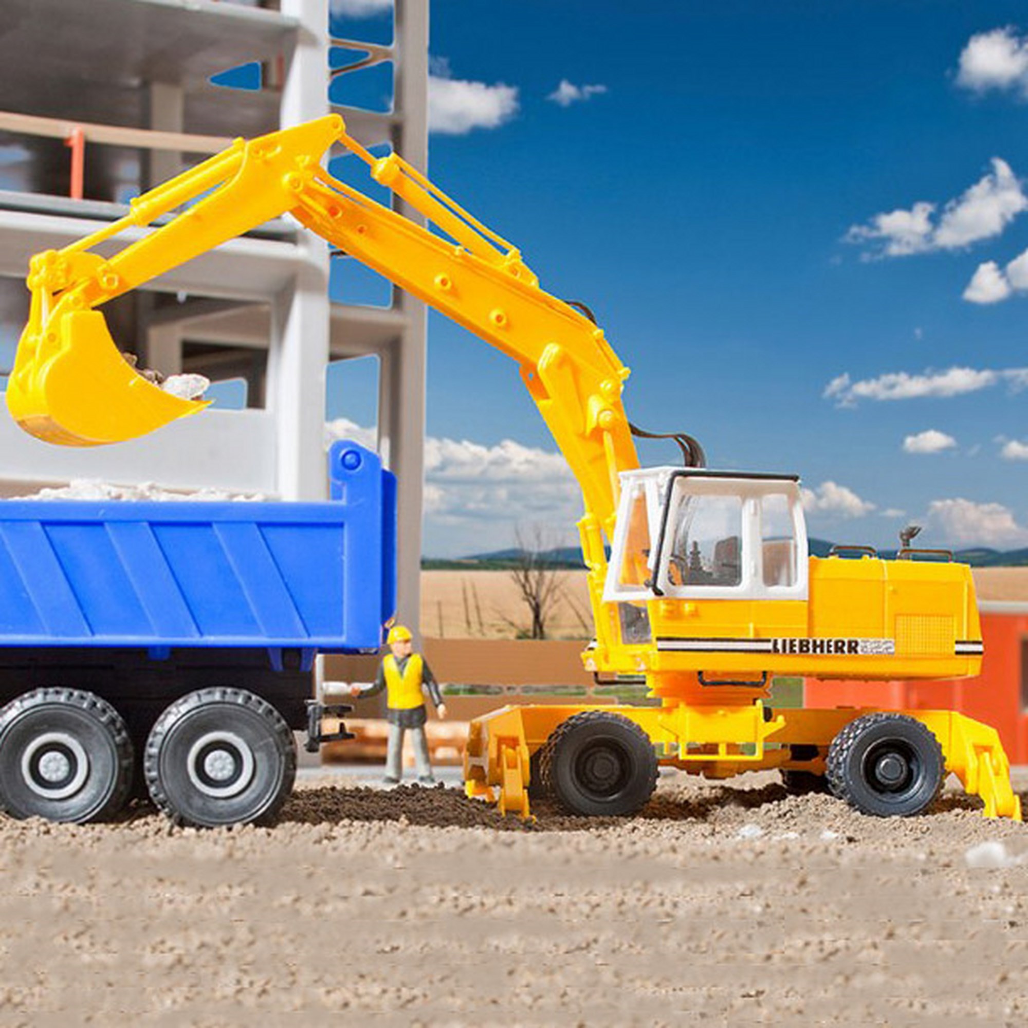 bruder Camion-Benne Man avec pelleteuse Liebherr 1:16