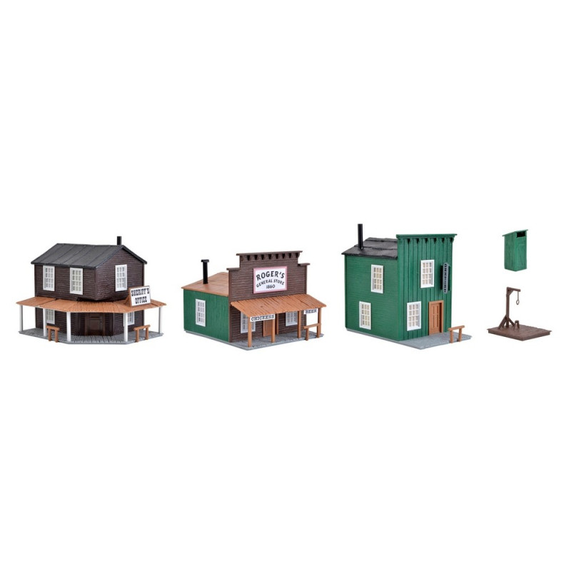 Lot De 2 Bâtiments Kibri HO - Administration, Magasin De Sport & Habitat - Maquette Montée