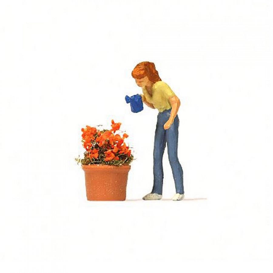 Jeune femme arrosant des fleurs-HO 1/87-PREISER 28103