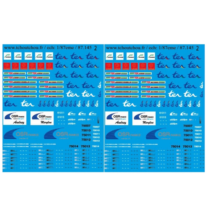 TER et OSR France décalcomanies-HO 1/87-TCHOUTCHOU 87145