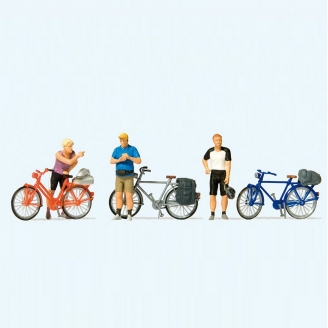 3 cyclistes équipés et leur vélos - N°2-HO 1/87-PREISER 10644