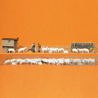Berger et ses moutons, 80 figurines  + accessoires-HO 1/87-PREISER 13003