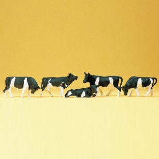 5 vaches noires et blanches-HO 1/87-PREISER 14155N